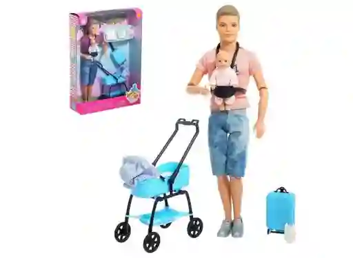Muñeco Defa Kevin Con Bebe, Coche Y Accesorios