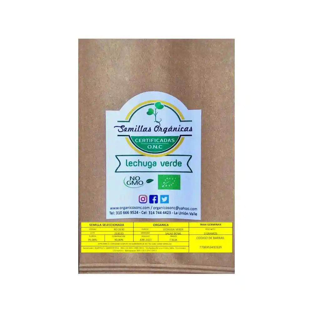 Semillas Organicas Onc Lechuga Verde