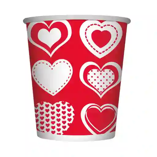 Vaso Desechable Corazones Polka Rojo De Carton 9 Oz X 8 Vasos Sempertex