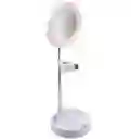 Espejo Con Luz Led Redondo Con Base Celular Blanco