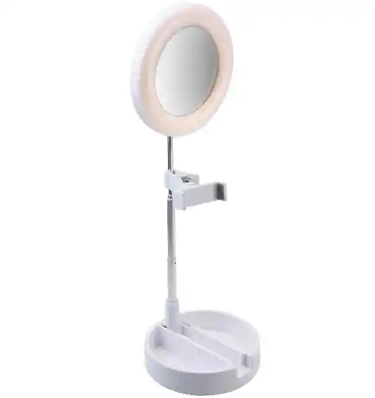 Espejo Con Luz Led Redondo Con Base Celular Blanco