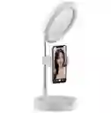 Espejo Con Luz Led Redondo Con Base Celular Blanco