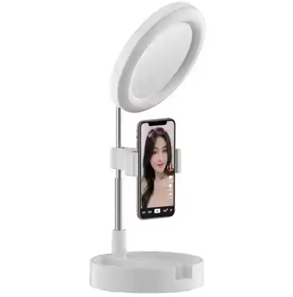Espejo Con Luz Led Redondo Con Base Celular Blanco