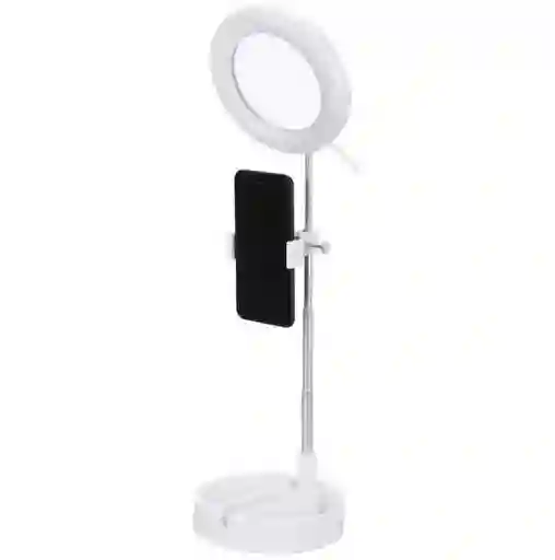 Espejo Con Luz Led Redondo Con Base Celular Blanco
