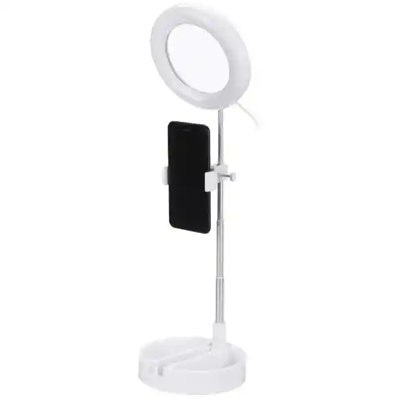 Espejo Con Luz Led Redondo Con Base Celular Blanco