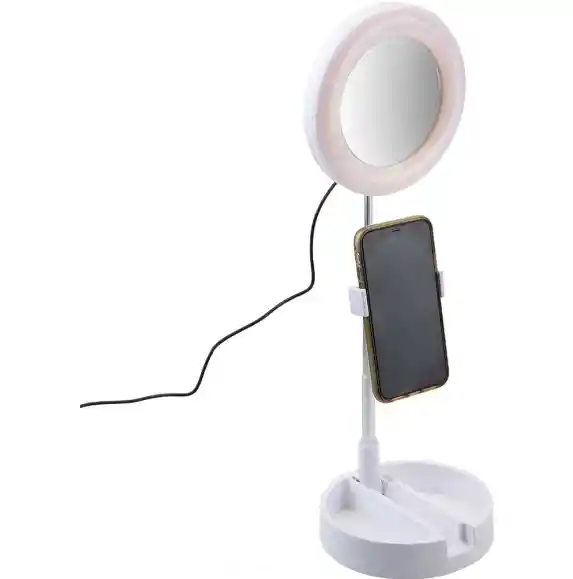 Espejo Con Luz Led Redondo Con Base Celular Blanco