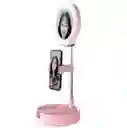 Espejo Con Luz Led Redondo Con Base Celular Rosado