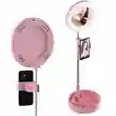 Espejo Con Luz Led Redondo Con Base Celular Rosado