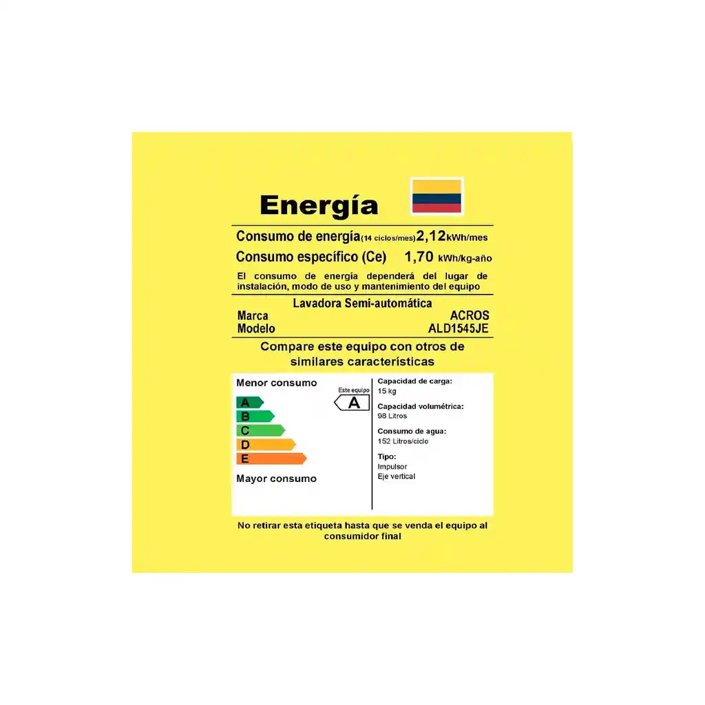 Lavadora Acros 2 Tinas 15 Kg Blanca - Ald1545je Whirlpool Color Blanco/gris 110v - 120v
