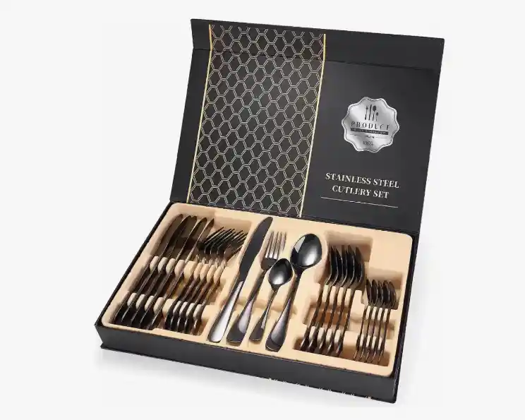 Set De Cubiertos 24 Piezas Negro Acero Inoxidable