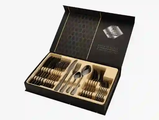 Set De Cubiertos 24 Piezas Negro Acero Inoxidable