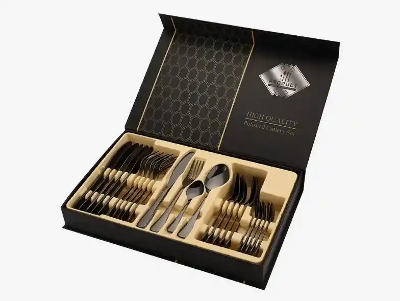 Set De Cubiertos 24 Piezas Negro Acero Inoxidable