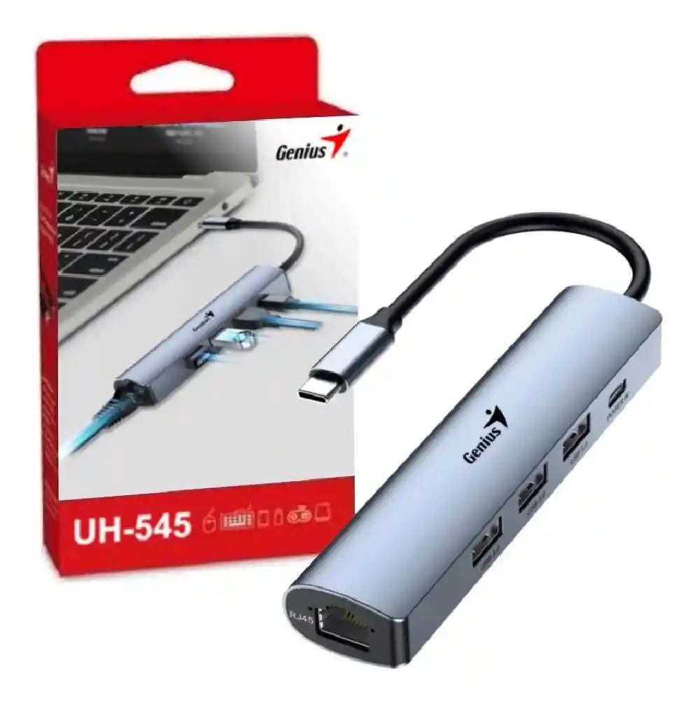 Adaptador Genius 5 En 1 Uh-545 Hub Usb C A Red Usb