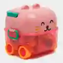 Estuche De Sonajeros Gato Rosa 5pz Caritas De Animales, Con Rascaencias, Hechos En Silicona De Grado Alimenticio Y Plástico Abs Sin Bpa, Estuche Con Luces Y Melodías