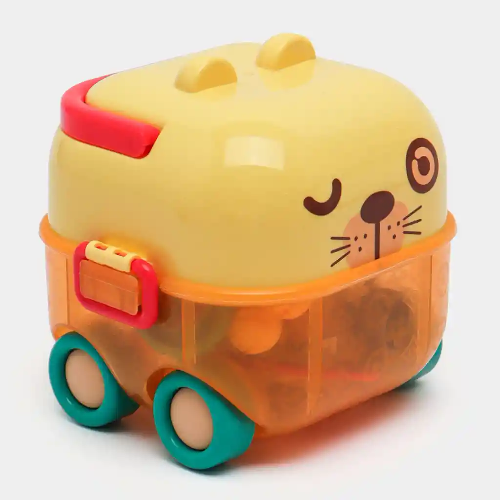 Estuche De Sonajeros León Amarillo 5pz Caritas De Animales, Con Rascaencias, Hechos En Silicona De Grado Alimenticio Y Plástico Abs Sin Bpa, Estuche Con Luces Y Melodías