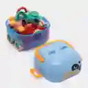 Estuche De Sonajeros Vaquita Azul 5pz Caritas De Animales, Con Rascaencias, Hechos En Silicona De Grado Alimenticio Y Plástico Abs Sin Bpa, Estuche Con Luces Y Melodías