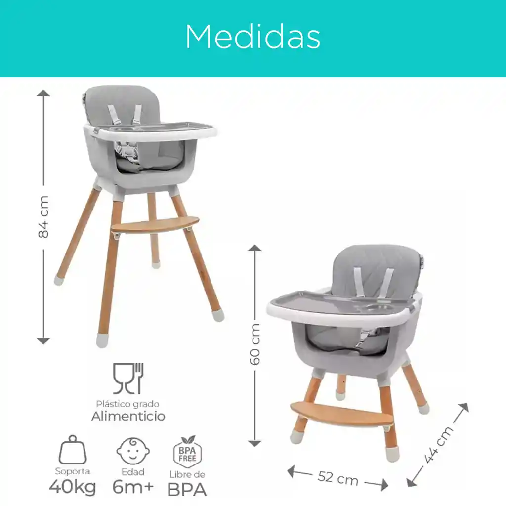 Silla Comedor Beige 3 En 1 Con Patas De Madera, Ajustable A Silla Alta, Silla Comedor Y Silla Baja, Doble Bandeja Extraíble, Arnés De Seguridad, Forro Impermeable