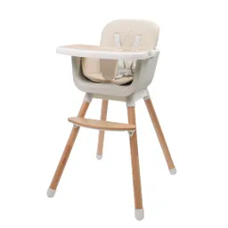 Silla Comedor Beige 3 En 1 Con Patas De Madera, Ajustable A Silla Alta, Silla Comedor Y Silla Baja, Doble Bandeja Extraíble, Arnés De Seguridad, Forro Impermeable