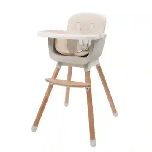 Silla Comedor Beige 3 En 1 Con Patas De Madera, Ajustable A Silla Alta, Silla Comedor Y Silla Baja, Doble Bandeja Extraíble, Arnés De Seguridad, Forro Impermeable