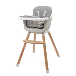 Silla Comedor Gris 3 En 1 Con Patas De Madera, Ajustable A Silla Alta, Silla Comedor Y Silla Baja, Doble Bandeja Extraíble, Arnés De Seguridad, Forro Impermeable