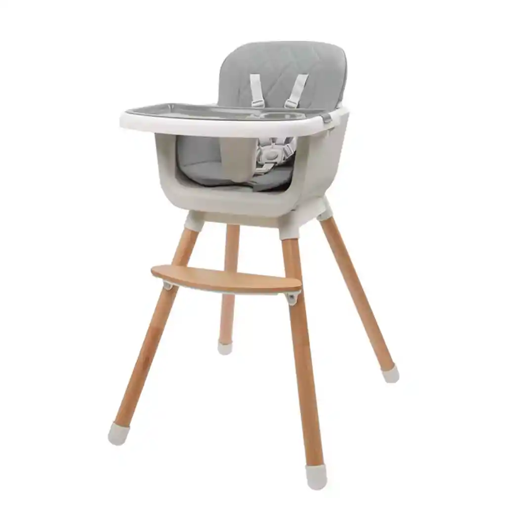 Silla Comedor Gris 3 En 1 Con Patas De Madera, Ajustable A Silla Alta, Silla Comedor Y Silla Baja, Doble Bandeja Extraíble, Arnés De Seguridad, Forro Impermeable
