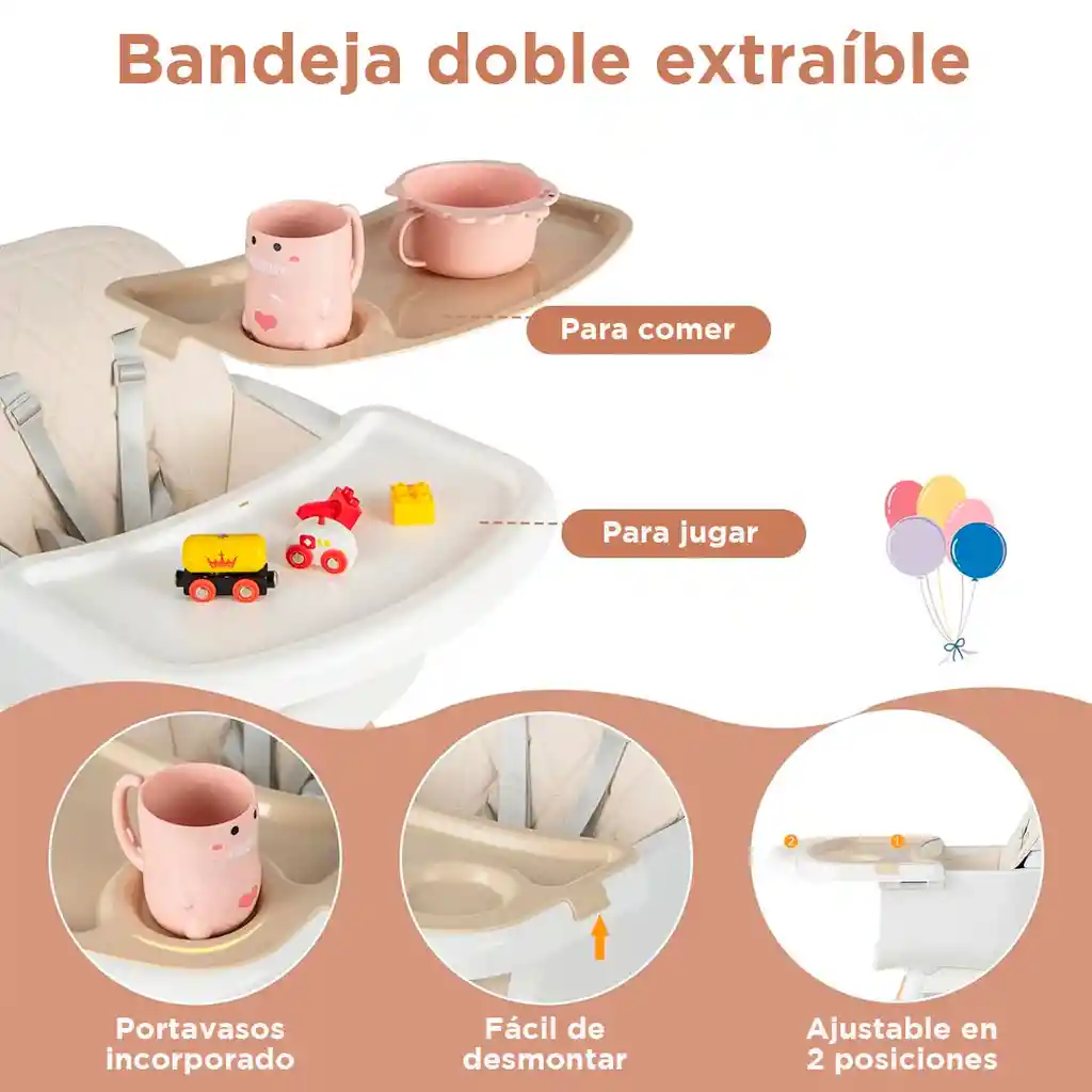 Silla Comedor Gris 3 En 1 Con Patas De Madera, Ajustable A Silla Alta, Silla Comedor Y Silla Baja, Doble Bandeja Extraíble, Arnés De Seguridad, Forro Impermeable