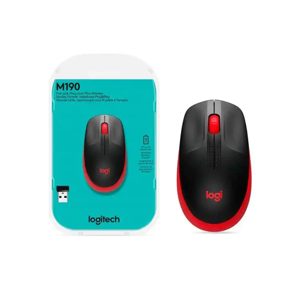 Mouse Inalámbrico Logitech M190 Conexión Usb Rojo