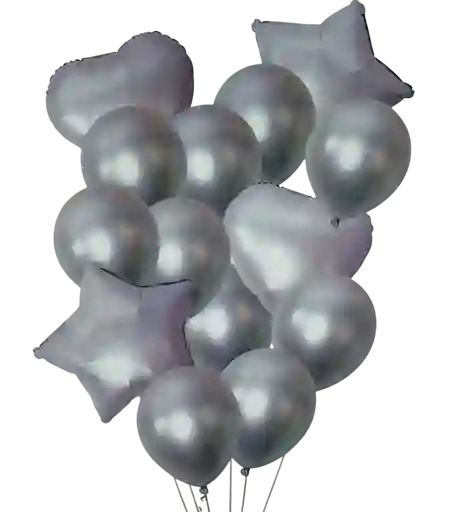 Bouquet Globos Y Bombas Metalizadas Plata 14 Piezas