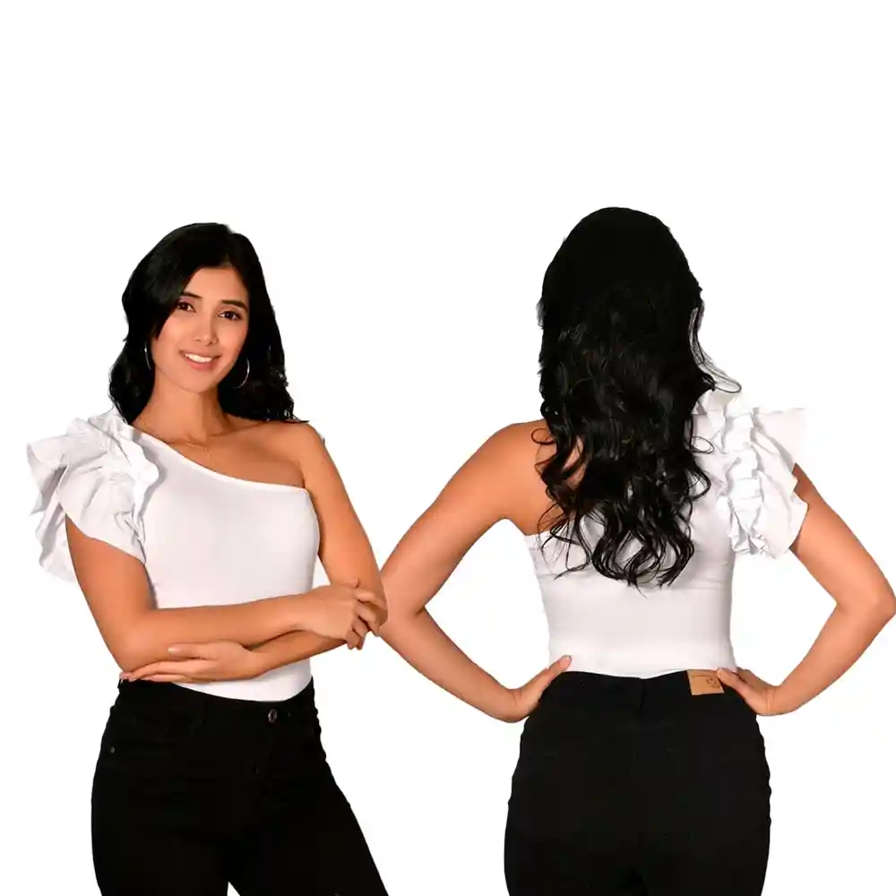 En Liquidacion - Body Para Dama Unimanga Confetex 550018 Color Blanco Talla S