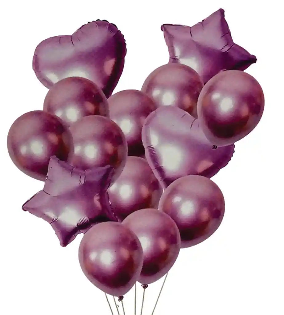 Bouquet Globos Y Bombas Metalizadas Fucsia 14 Piezas
