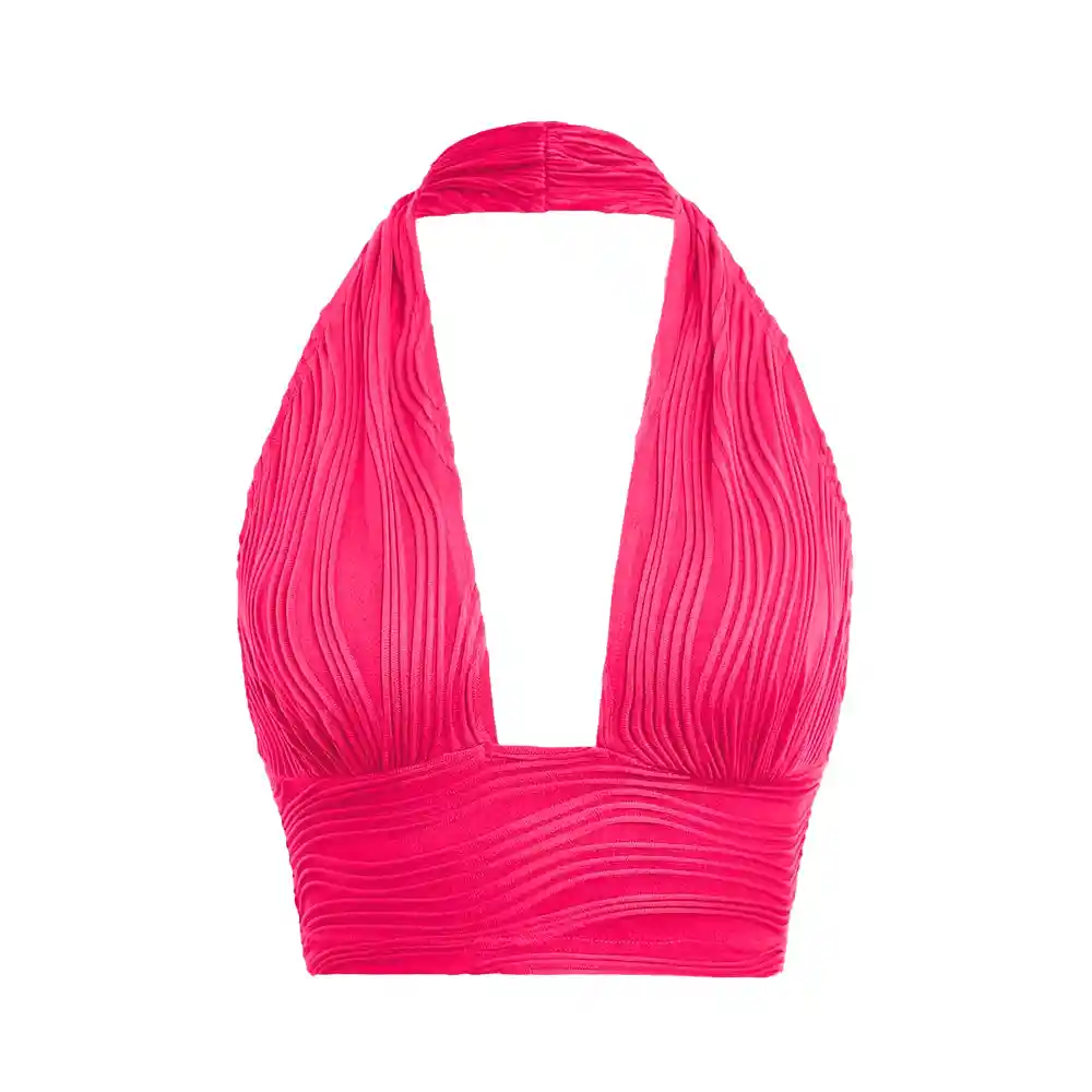 En Liquidacion - Top Halter Corto Shein Para Dama Icon De Espalda Abierta Color Rosa Talla M