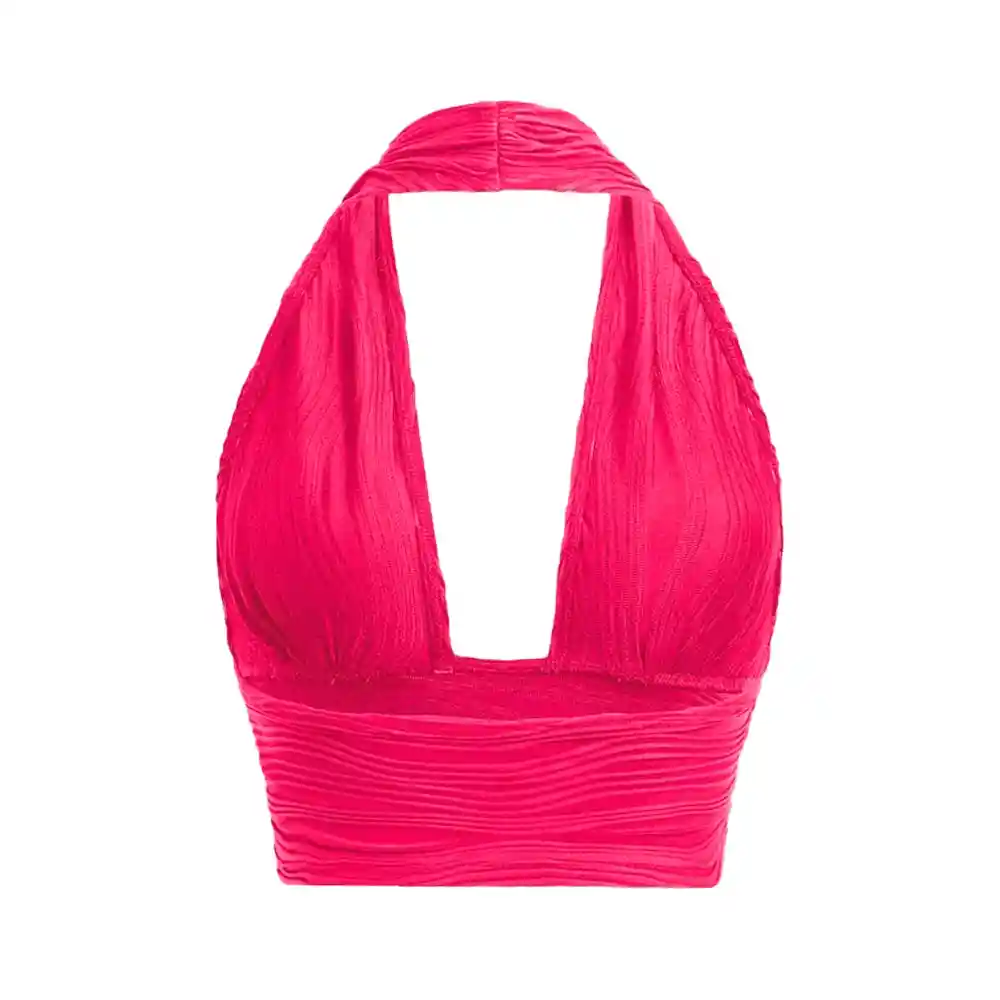 En Liquidacion - Top Halter Corto Shein Para Dama Icon De Espalda Abierta Color Rosa Talla M