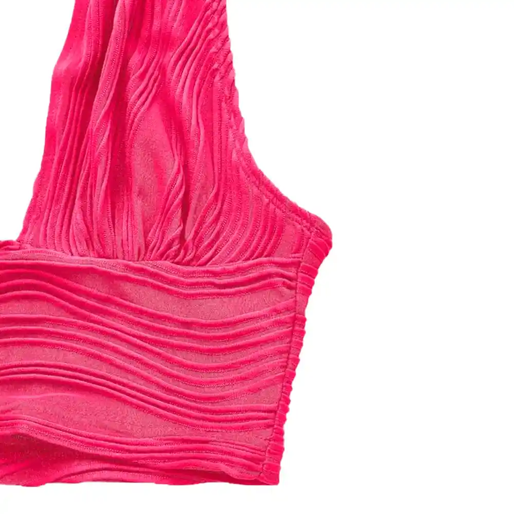 En Liquidacion - Top Halter Corto Shein Para Dama Icon De Espalda Abierta Color Rosa Talla M