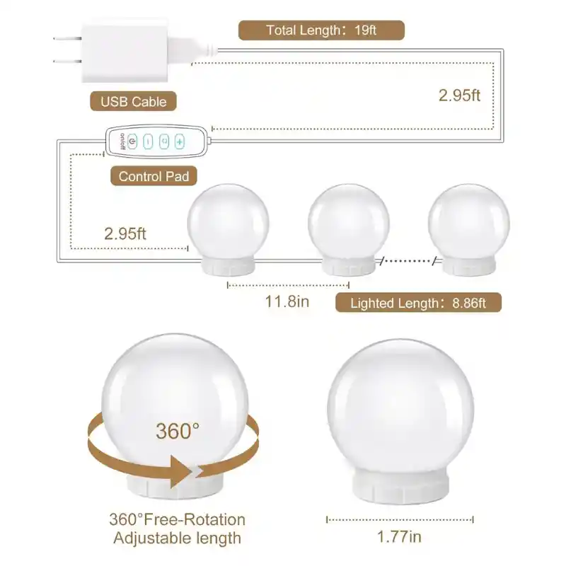 Kit De Luces Led Para Espejo De Tocador Estilo Hollywood – 10 Bombillas Regulables