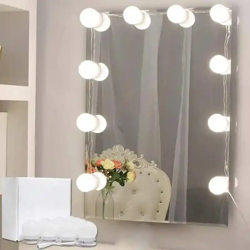 Kit De Luces Led Para Espejo De Tocador Estilo Hollywood – 10 Bombillas Regulables