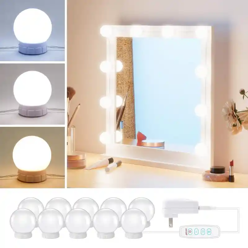 Kit De Luces Led Para Espejo De Tocador Estilo Hollywood – 10 Bombillas Regulables