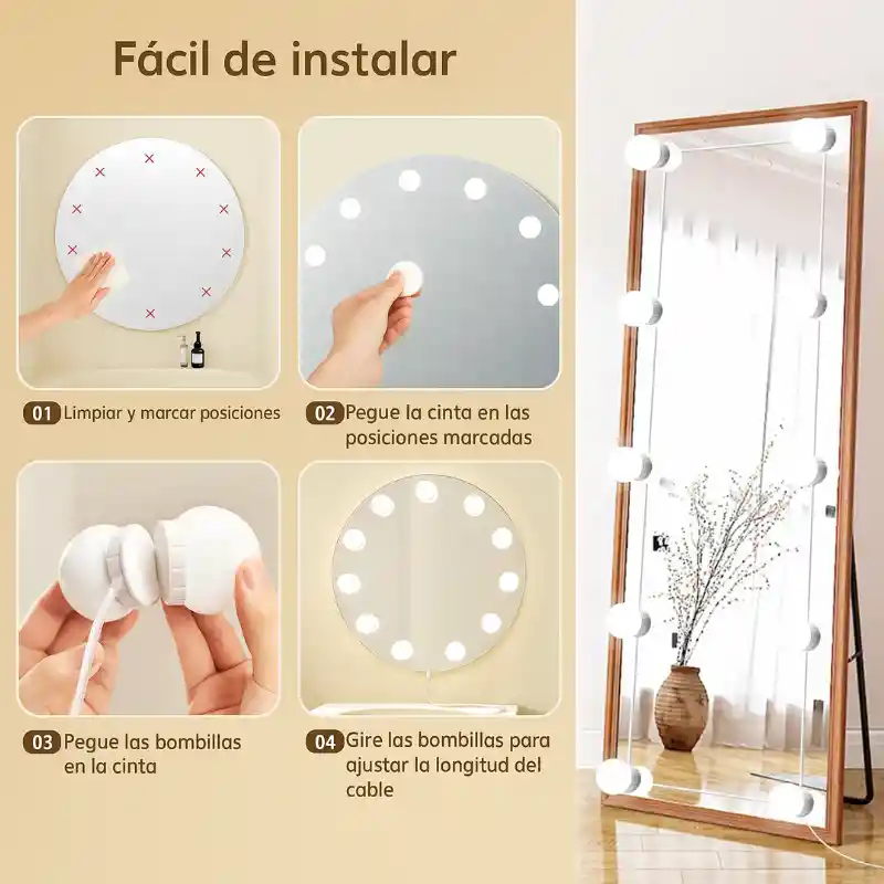 Kit De Luces Led Para Espejo De Tocador Estilo Hollywood – 10 Bombillas Regulables