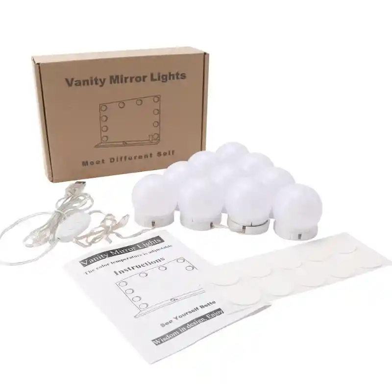Kit De Luces Led Para Espejo De Tocador Estilo Hollywood – 10 Bombillas Regulables