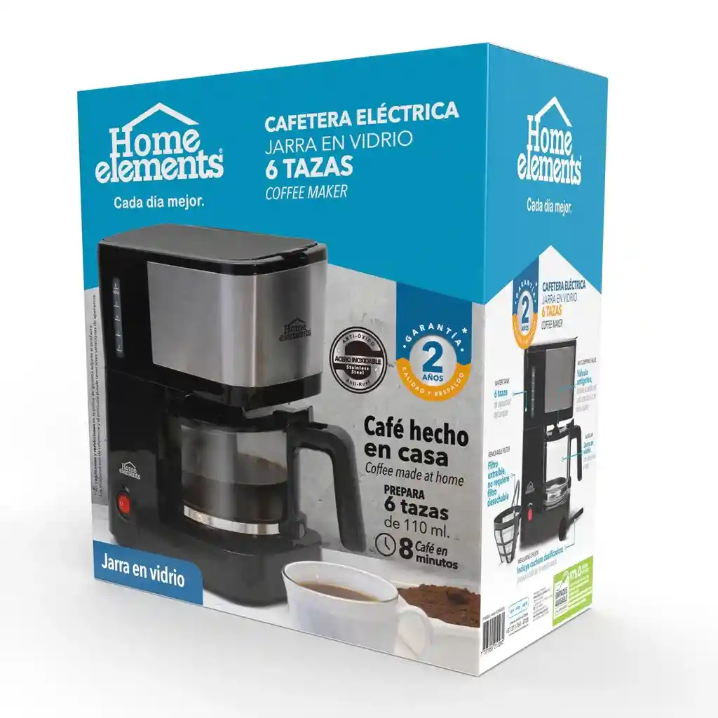Cafetera Home Elements Hecm-9420ss Negra 6 Tazas