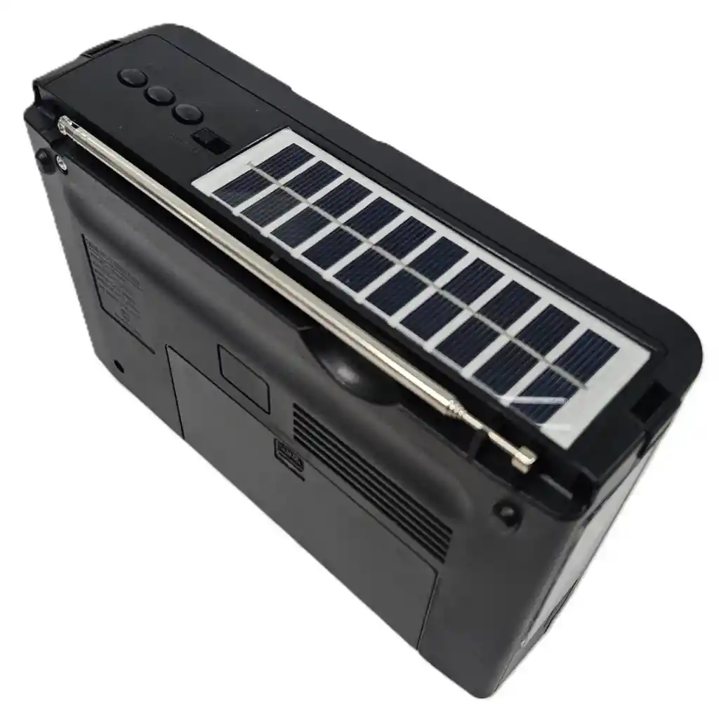 Radio Recargable Con Bluetooth, Lampara Y Linterna Led, Panel Solar Y Reproductor Mp3
