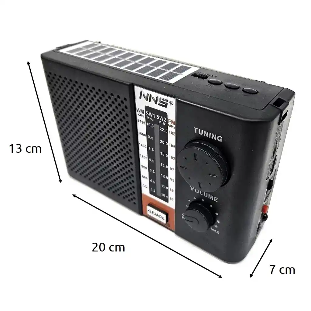 Radio Recargable Con Bluetooth, Lampara Y Linterna Led, Panel Solar Y Reproductor Mp3