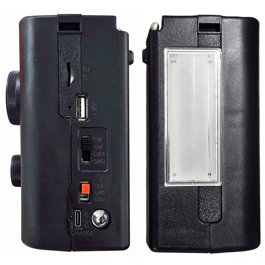 Radio Recargable Con Bluetooth, Lampara Y Linterna Led, Panel Solar Y Reproductor Mp3