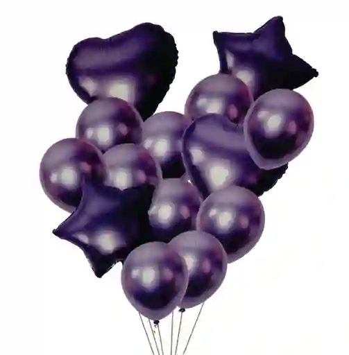 Bouquet Globos Y Bombas Metalizadas Violeta 14 Piezas
