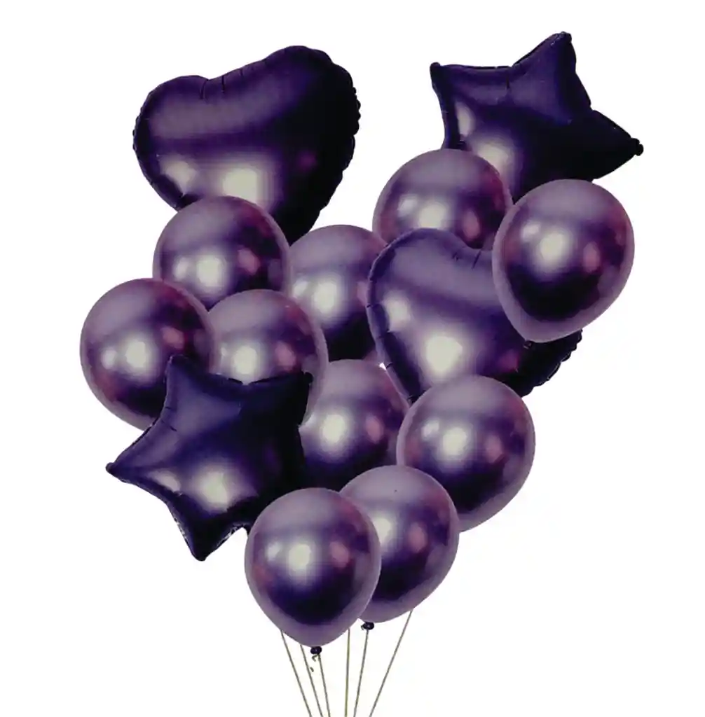 Bouquet Globos Y Bombas Metalizadas Violeta 14 Piezas