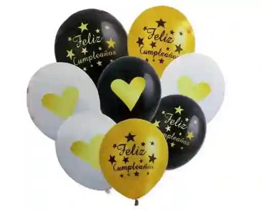 Bouquet Globos Y Bombas Feliz Cumpleaños 8 Piezas