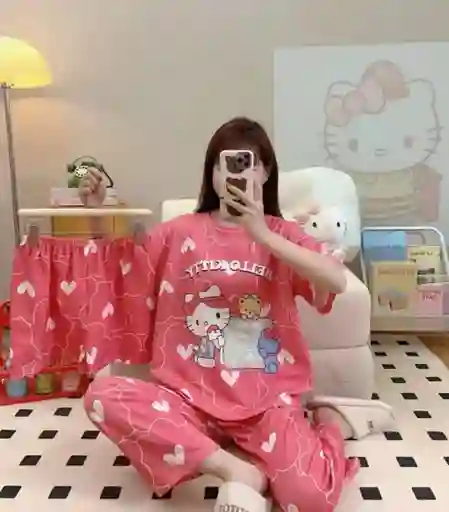 Pijama Tres Piezas Hello Kitty Talla Única (camiseta + Pantalón + Short)