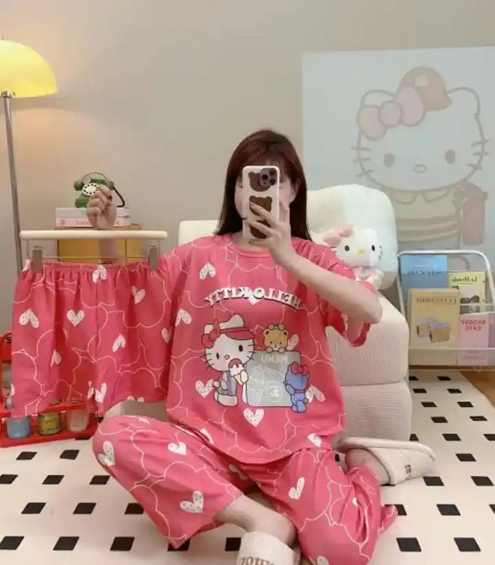 Pijama Tres Piezas Hello Kitty Talla Única (camiseta + Pantalón + Short)