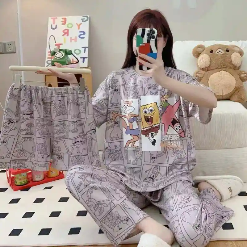 Pijama Tres Piezas Bob Esponja Talla Única (camiseta + Pantalón + Short)