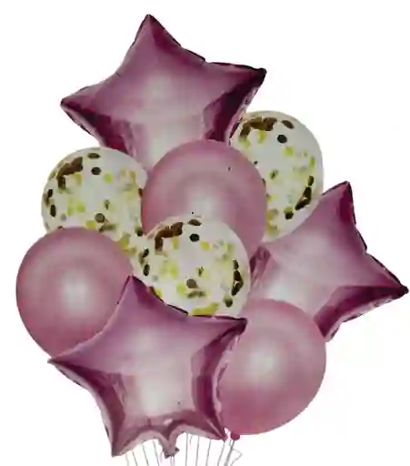 Bouquet Globos Y Bombas Confetti Rosada 9 Piezas