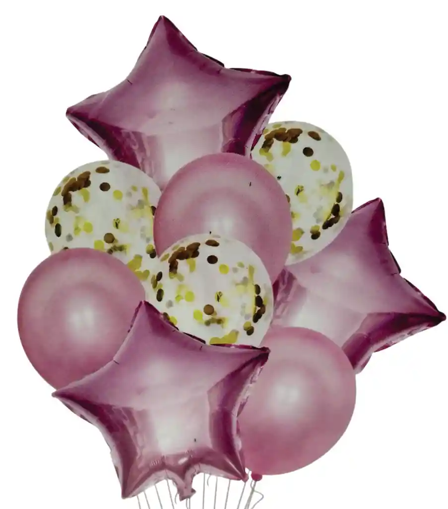 Bouquet Globos Y Bombas Confetti Rosada 9 Piezas